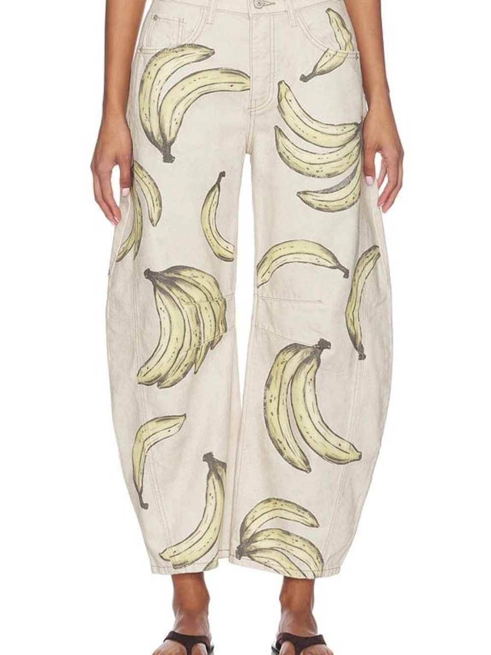 We The Free High-Rise Wide-Leg Banana Print Jeans - Cream & Yellow